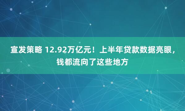 宣发策略 12.92万亿元！上半年贷款数据亮眼，钱都流向了这些地方